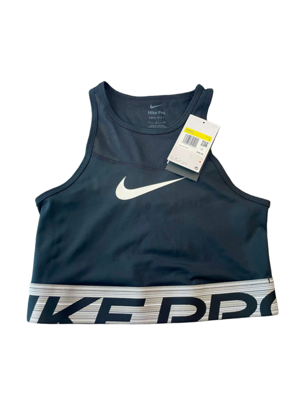 Nike Pro Dri-FIT Crop Training Tank Women S Black White DM7689-010 NWT